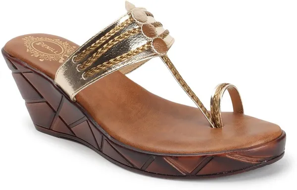 Gold_Synthetic_Leather_Wedges_For_Women