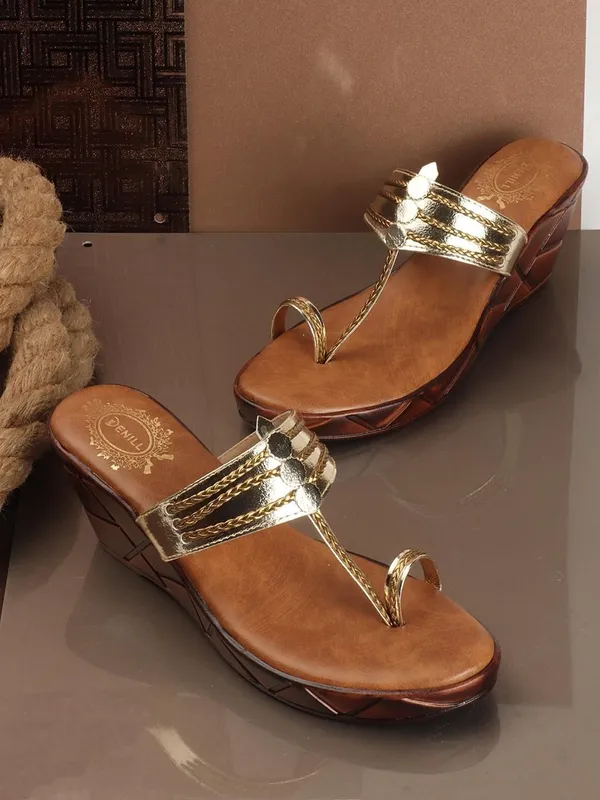 Gold_Synthetic_Leather_Wedges_For_Women