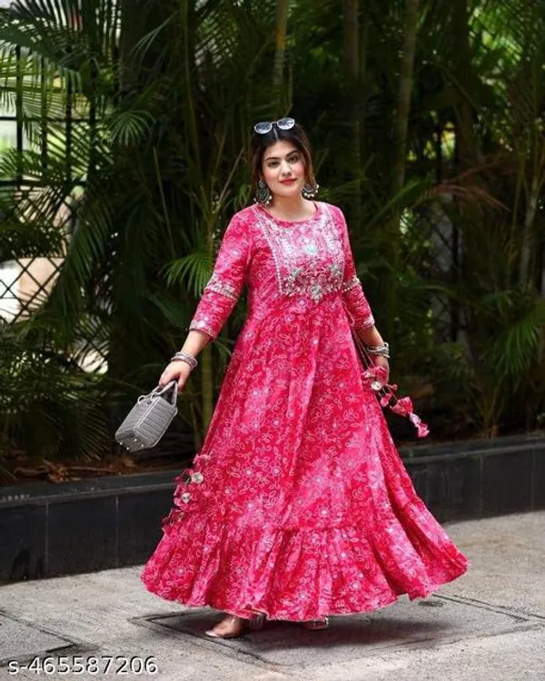 Pink_Premium_Cotton_Long_Gown_For_Women_And_Girls