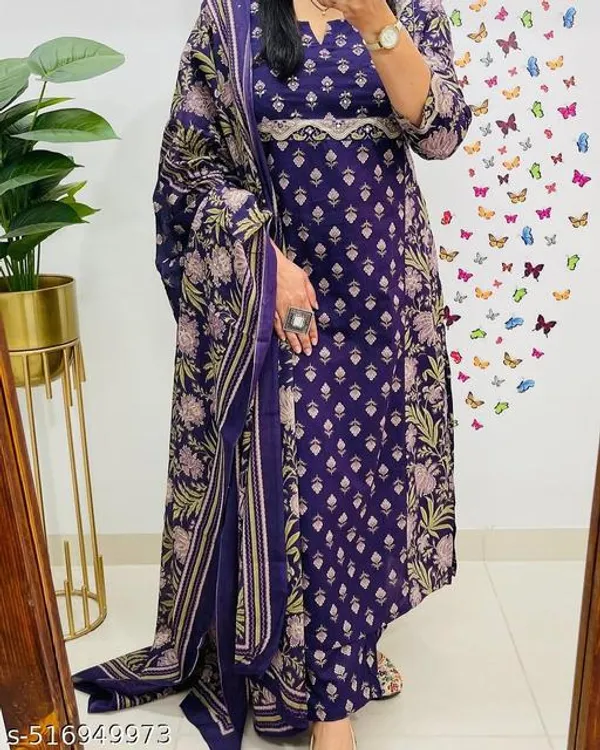 Purple_Premium_Cotton_Handcrafted_Adda_Anchor_Patra_Work_On_Yoke_A_Line_Kurta_Pant_And_Dupatta_For_Women_And_Girls