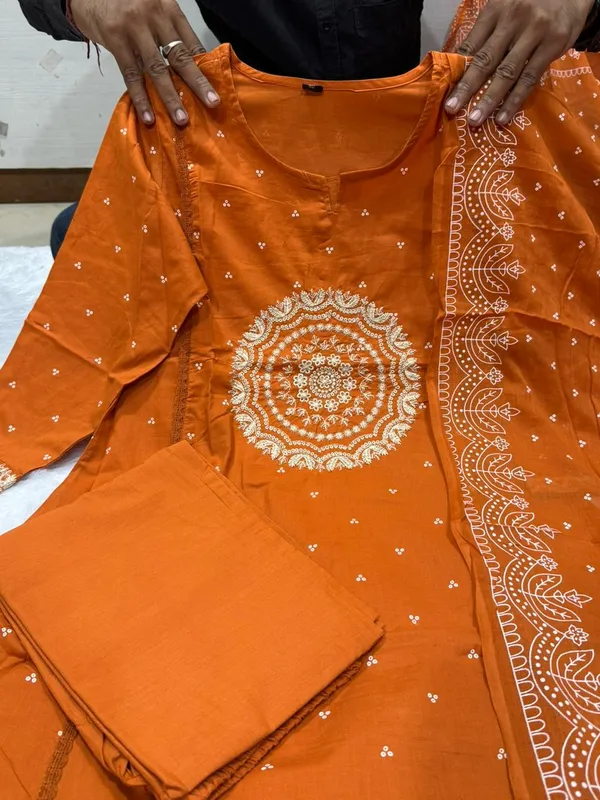 Orange_Cotton_Floral_Printed_Embroidered_Kurta_Pant_And_Dupatta_For_Women_And_Girls