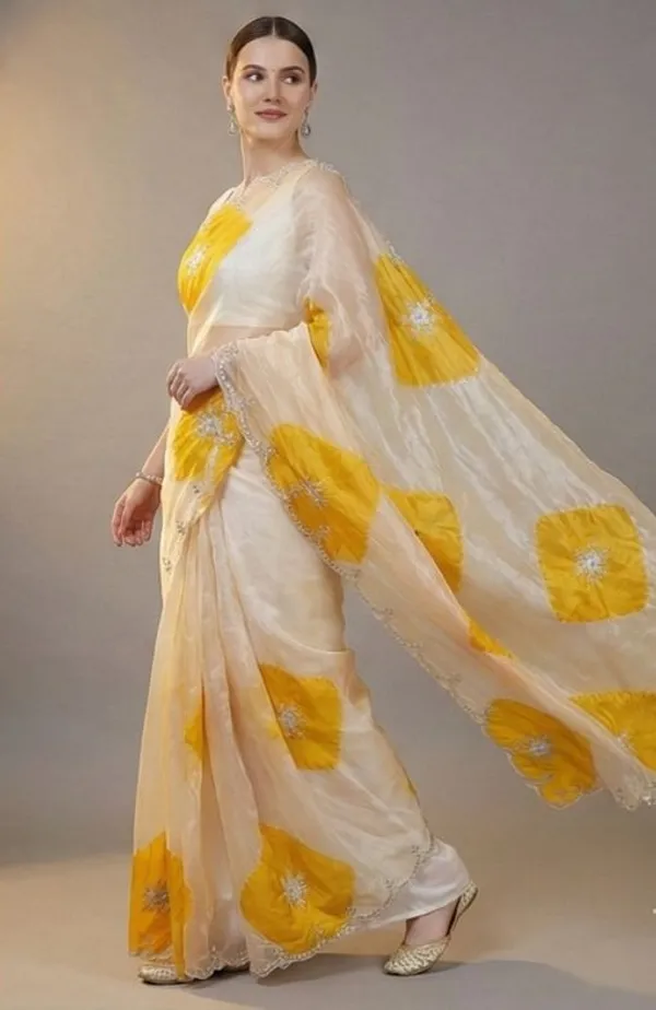 Yellow_Organza_Leaf_Print_Saree_For_Women_And_Girls