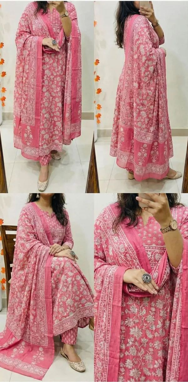 Pink_Cotton_Kurta_Pant_And_Dupatta_For_Women_And_Girls