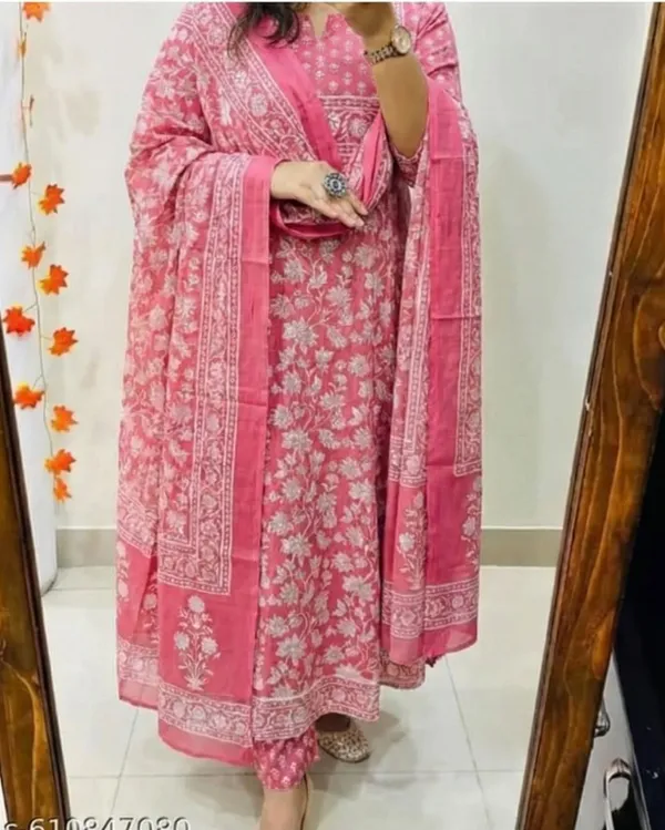 Pink_Cotton_Kurta_Pant_And_Dupatta_For_Women_And_Girls