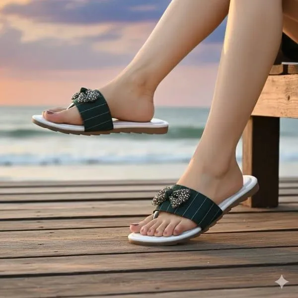 Green_Artificial_Leather_Flats_Sandal_For_Women_And_Girls