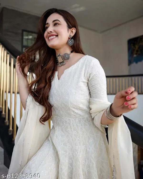 White_Premium_Cotton_Anarkali_Kurta_Pant_And_Dupatta_For_Women_And_Girls