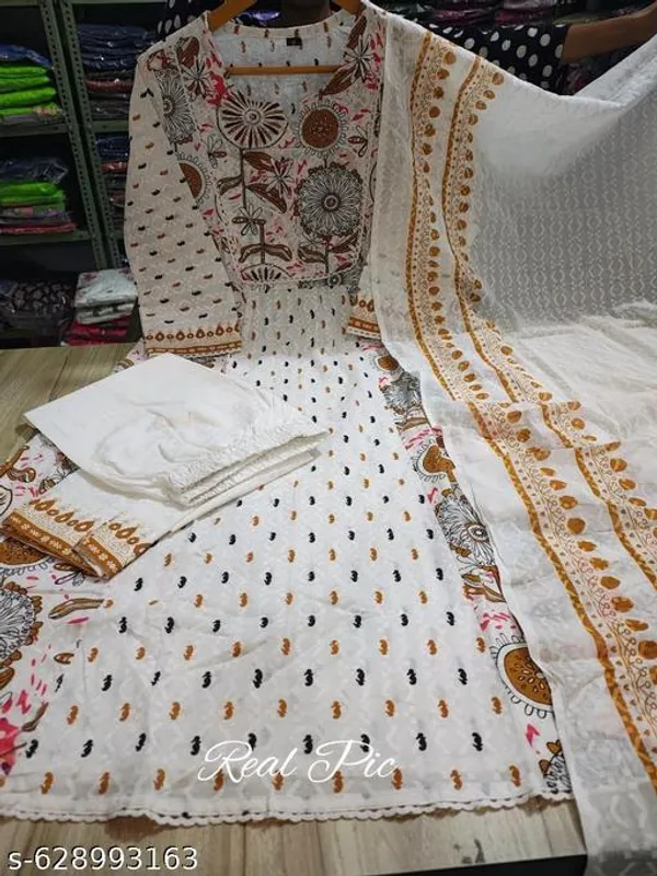 Off_White_Premium_Cotton_Flared_Kurta_Pant_And_Dupatta_For_Women_And_Girls