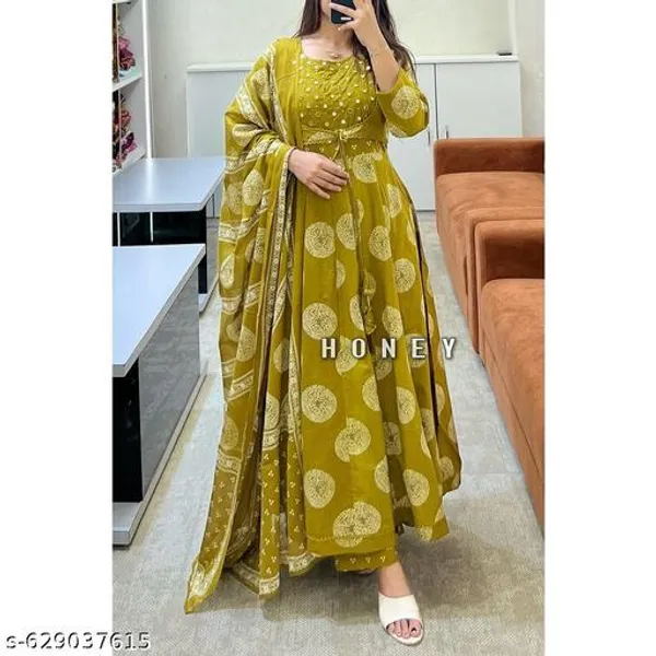 Green_Premium_Cotton_Anarkali_Kurta_Pant_And_Dupatta_For_Women_And_Girls