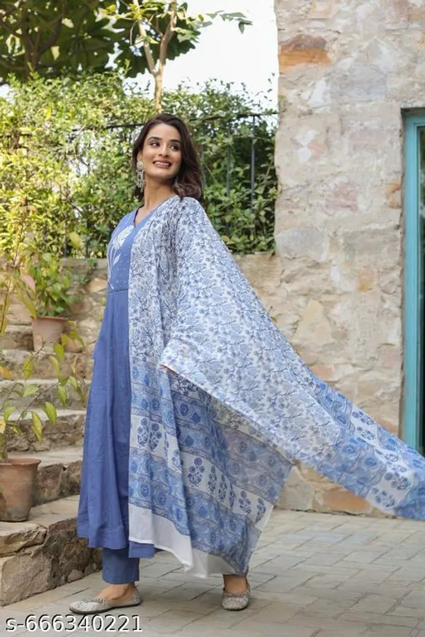 Blue_Premium_Cotton_Kurta_Pant_And_Dupatta_For_Women_And_Girls