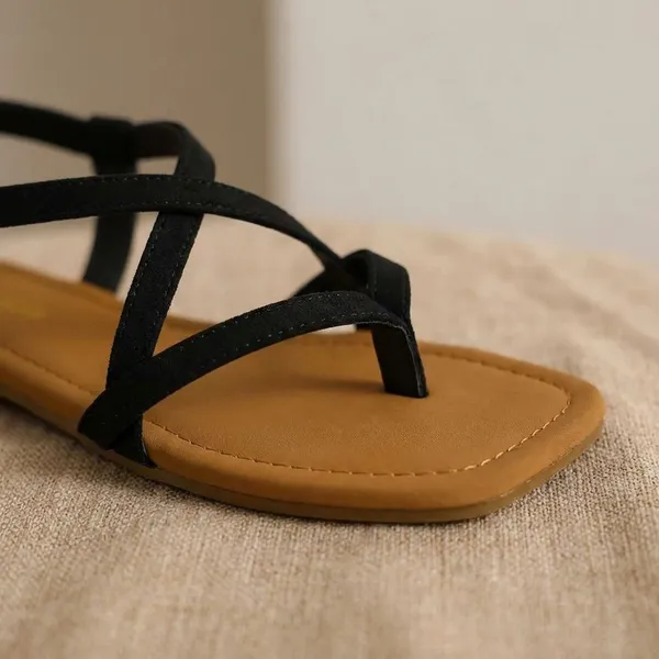 Black_Artificial_Leather_Flat_Sandal_For_Women_And_Girls