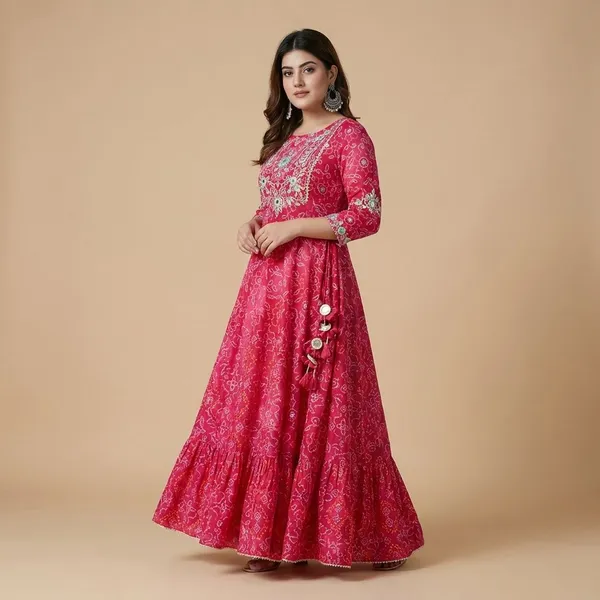 Pink_Premium_Cotton_Long_Gown_For_Women_And_Girls