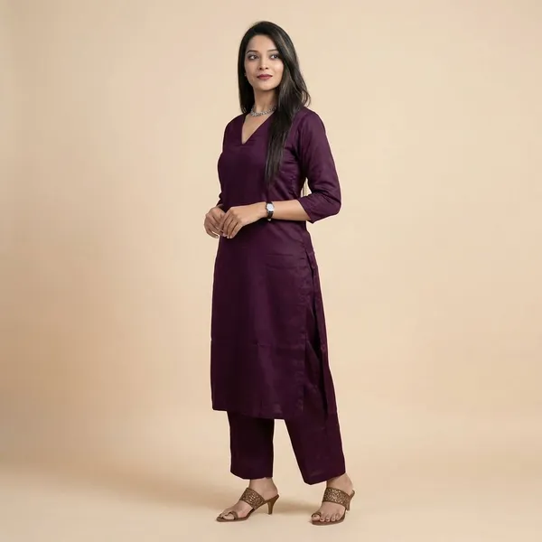 Purple_Premium_Cotton_A_Line_Kurta_Pant_For_Women_And_Girls