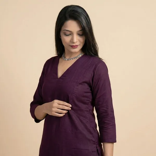 Purple_Premium_Cotton_A_Line_Kurta_Pant_For_Women_And_Girls