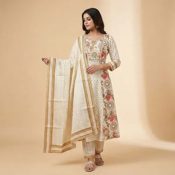 Off_White_Premium_Cotton_Flared_Kurta_Pant_And_Dupatta_For_Women_And_Girls