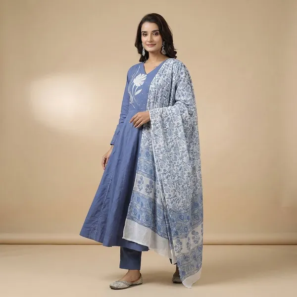 Blue_Premium_Cotton_Kurta_Pant_And_Dupatta_For_Women_And_Girls