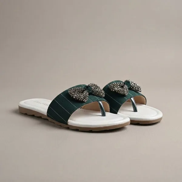 Green_Artificial_Leather_Flats_Sandal_For_Women_And_Girls