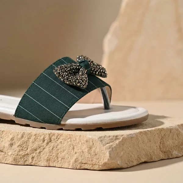 Green_Artificial_Leather_Flats_Sandal_For_Women_And_Girls