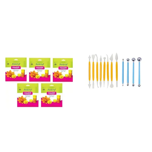 Multicolor_Fevicryl_Shilpkar_Mouldit_Epoxy_Compound_Clay_(5_Pkts_Of_50Gm)_+_Sculpting_Tools_(Set_Of_8_Double_Ended_+_4_Ball_Tools)_For_Diy_Art_And_Craft