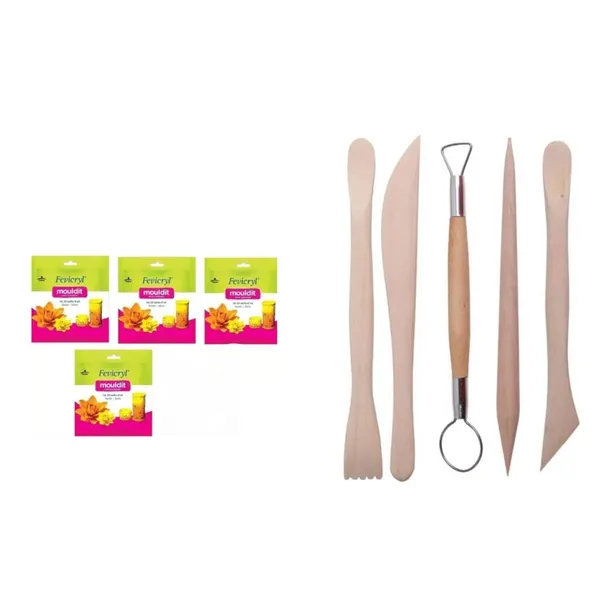 Multicolor_Fevicryl_Shilpkar_Mouldit_Epoxy_Compound_Clay_(4_Packets_Of_50Gm_Each)_+_Clay_Tools/Clay_Sculpting_Tools/Clay_Modelling_Tools_(Set_Of_5_Double_Ended_Wooden_Tools)_For_Diy_Art_And_Craft
