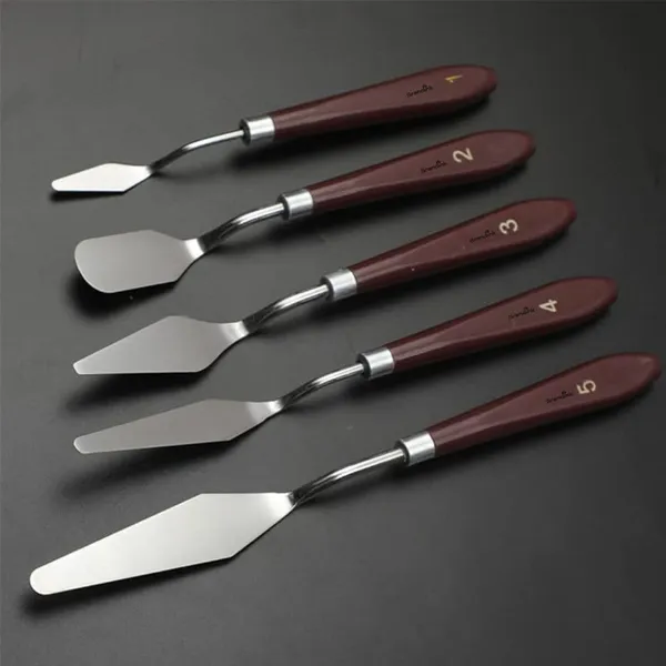Brown_Set_Of_5_Palette_Painting_Knives_-Various_Sizes_&_Shapes,_Stainless_Steel_Scraper_Spatula_With_Polished_Brown_Handle_For_Artist_Canvas_Oil_Paint_Mixing_Colour