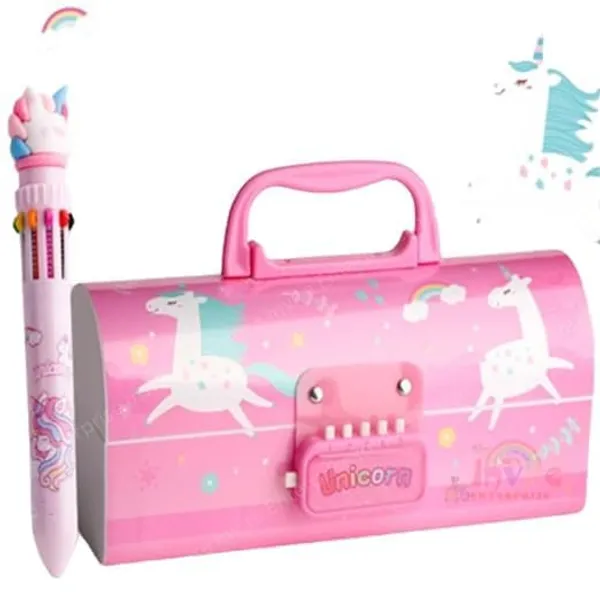 Multicolor_Plastic_Kids_Pen&Pencil_Box_Suitcase_Style_Password_Lock_Pencil_Case,Multi-Layer_Pencil_Box_For_Kids,Boys,Girls,Stationary_Organizer_Case,Return_Gift_Pencil_Case_(Pink)