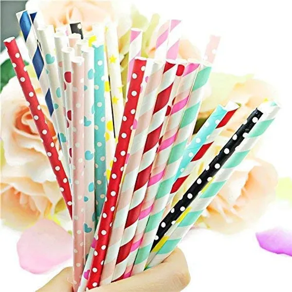 Multicolor_Biodegradable_Paper_Drinking_Straws_Pack_Of_100Pcs_With_6Mm_Diameter_For_Juices,_Shakes,_Smoothies,_Party_Supplies_Decorations_(Random_Colours_And_Designs)