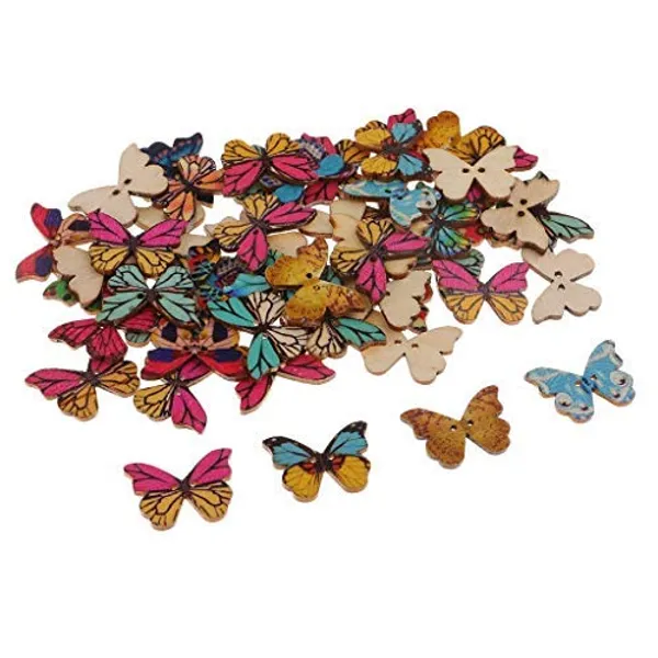 Multicolor_Butterfly_Shape_Wooden_Buttons_50Pc_Different_Colors_And_Designs_For_Craft_And_School_Projects_Decoration