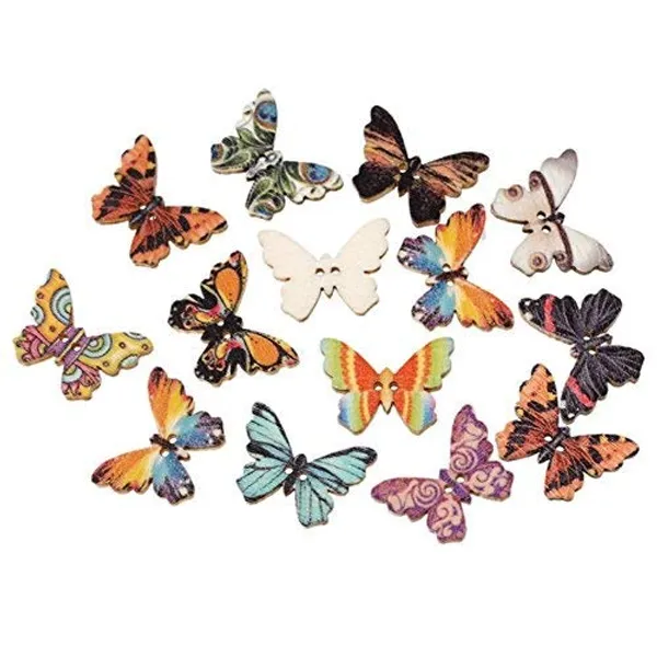 Multicolor_Butterfly_Shape_Wooden_Buttons_50Pc_Different_Colors_And_Designs_For_Craft_And_School_Projects_Decoration