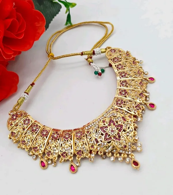 Ruby_Alloy_Floral_Filigree_Ruby_Necklace_Choker_Necklace_For_Women_&_Girls