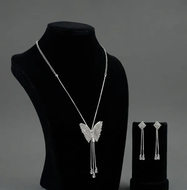 Butterfly_Tassel_Silver_CZ_Necklace_Set_with_Matching_Long_Earrings_for_Women_&_Girls