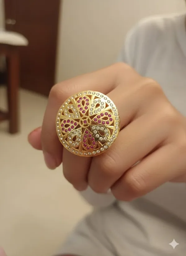 Elegant_Copper_Statement_Ring_with_Ruby_&_Crystal_Detailing_Women_&_Girls