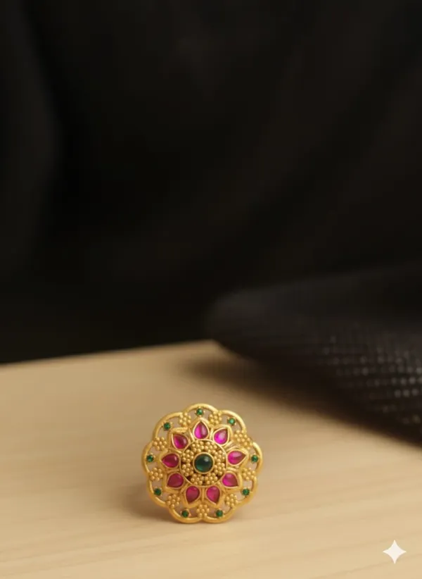 Elegant_Floral_Copper_Ring_with_Ruby_&_Emerald_Accents_Women_&_Girls