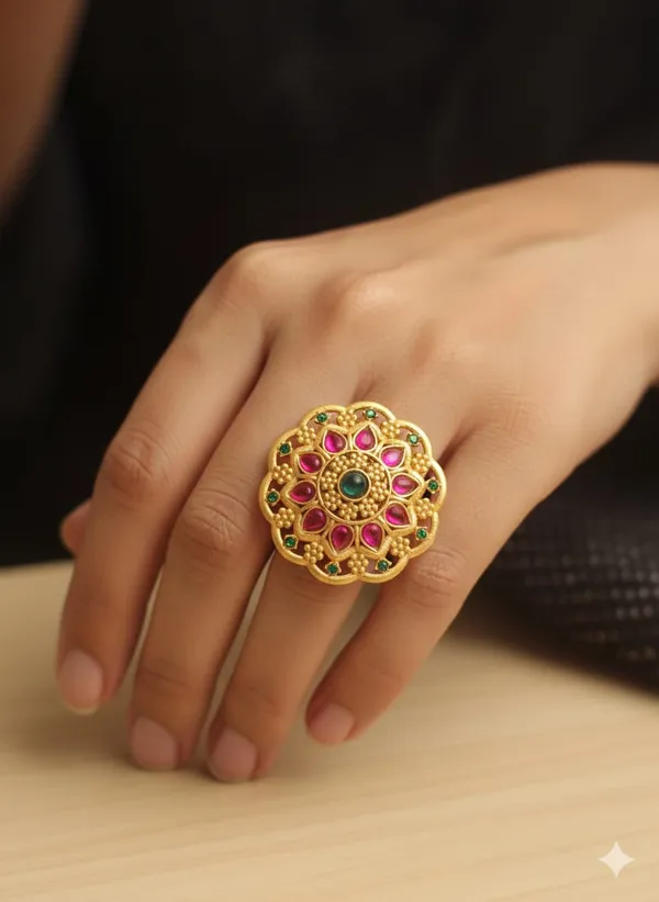 Elegant_Floral_Copper_Ring_with_Ruby_&_Emerald_Accents_Women_&_Girls
