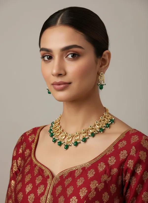 AD_Elegant_Gold-Tone_Necklace_&_Earring_Set_with_Green_Beads_Women_&_Girls