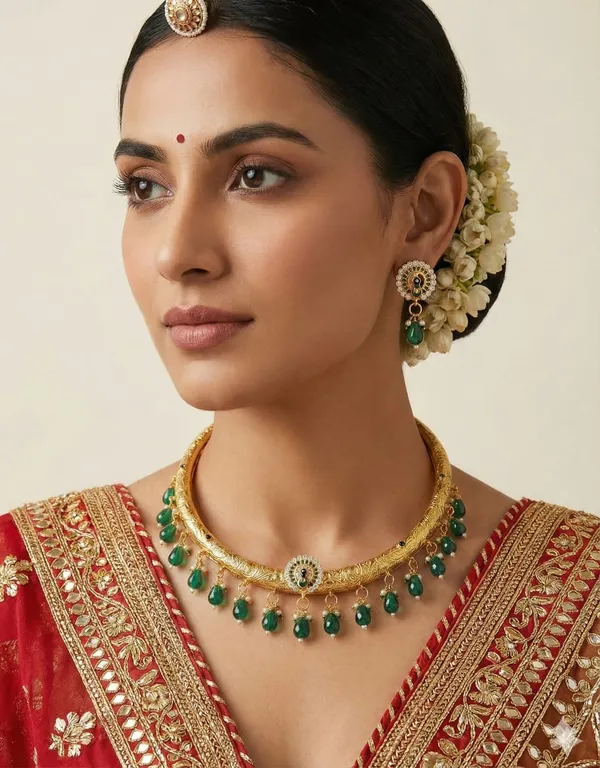 Elegant_Gold-Toned_Necklace_&_Earring_Set_with_Green_Stone_Drops