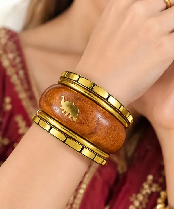 Gajvan_Heritage_Wooden_Bangle_–_Gold-Tone_Elephant_Motif_Traditional_Statement_Kada_For_Women_&_Girls