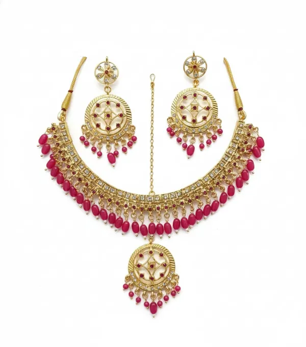 Gold-Plated_Necklace_&_Earring_Set_with_Pink_Beads