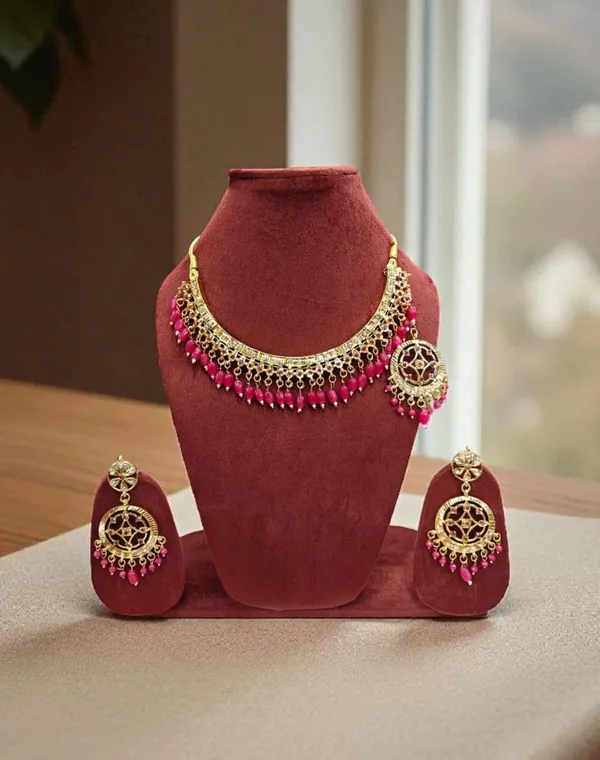 Gold-Plated_Necklace_&_Earring_Set_with_Pink_Beads