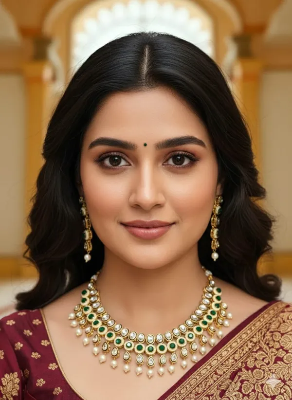 Golden_And_Green_Kundan_and_pearl_necklace_set