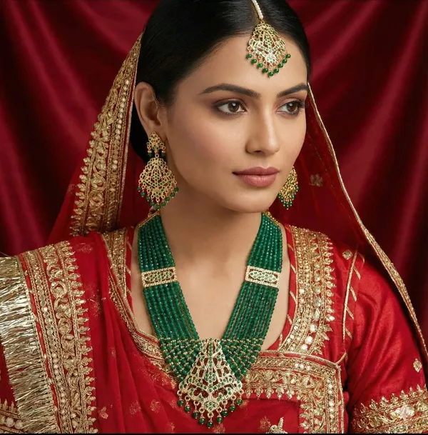 Green_Beaded_Necklace_Set_with_Statement_Earrings_and_mangtika_Women_&_Girls
