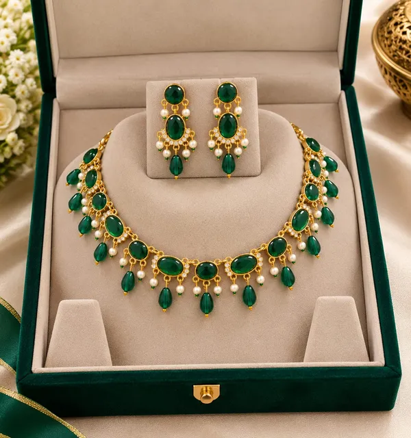 Green_Kundan_&_Pearl_Necklace_&_Earrings_Set_For_Women_&_Girls