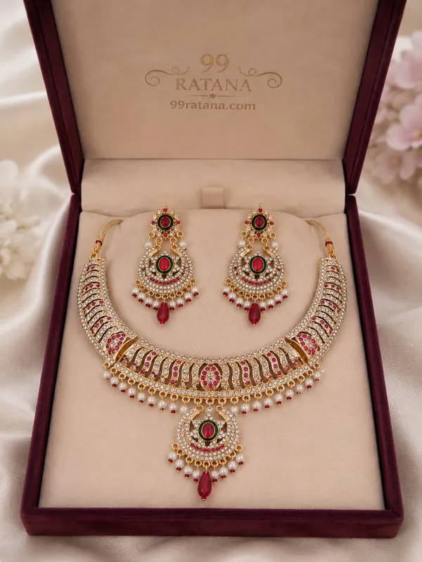 Rajsi_Ratna_Chandrika_Premium_Ruby_Red_American_Diamond_Pearl_Necklace_Set_for_Women_&_Bridal_Wear