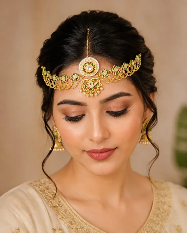 Royal_Kundan_Green_&_Red_Meenakari_Bridal_Matha_Patti_with_Pearl_Drops