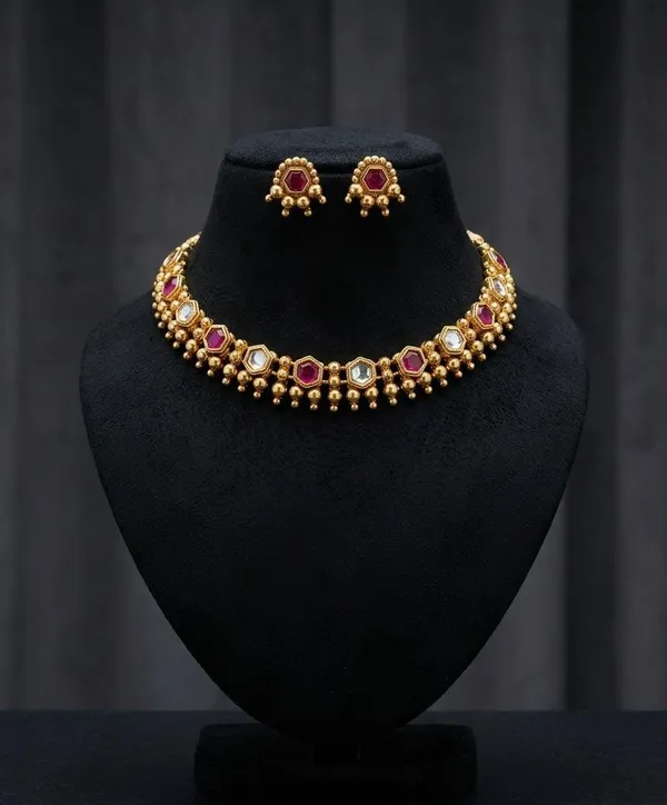 Ruby_Kundan_Collar_Necklace_Set_Women_&_Girls