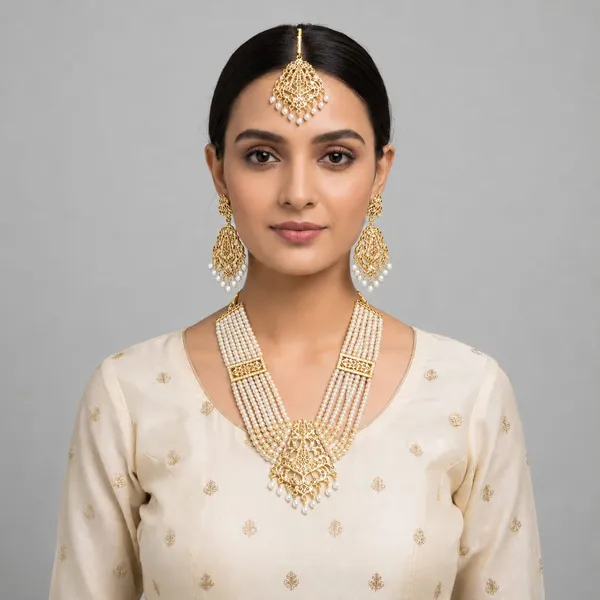 White_Beaded_Necklace_Set_with_Statement_Earrings_and_mangtika_Women_&_Girls