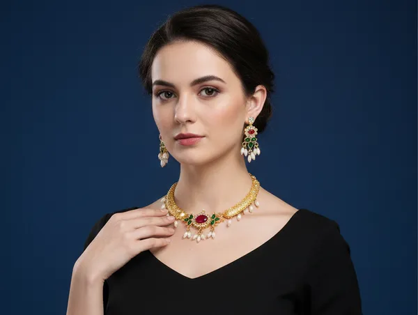 Red_&_Green_Alloy_Ruby,_Emerald_&_Pearl_Design_Necklace_Set_With_Earring_For_Women_&_Girls