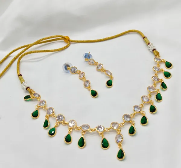 AD_Green_Alloy_Crystal_&_Green_Teardrop_Stones_Necklace_Set_With_Earring_For_Women_&_Girls