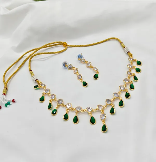 AD_Green_Alloy_Crystal_&_Green_Teardrop_Stones_Necklace_Set_With_Earring_For_Women_&_Girls