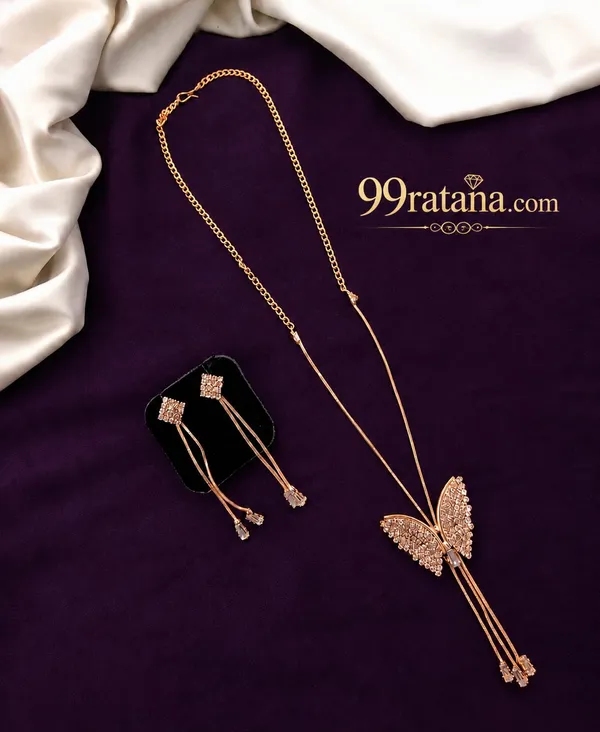 Butterfly_Tassel_Rose_Gold_CZ_Pendant_Necklace_Set_with_Matching_Long_Earrings_for_Women_&_Girls