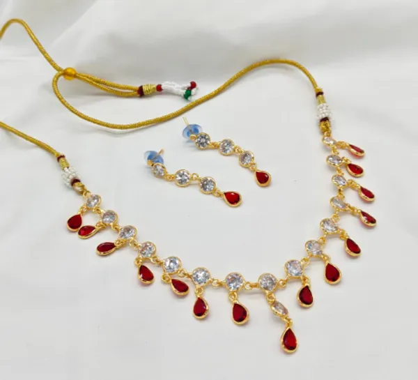AD_Red_Alloy_Crystal_&_Green_Teardrop_Stones_Necklace_Set_With_Earring_For_Women_&_Girls